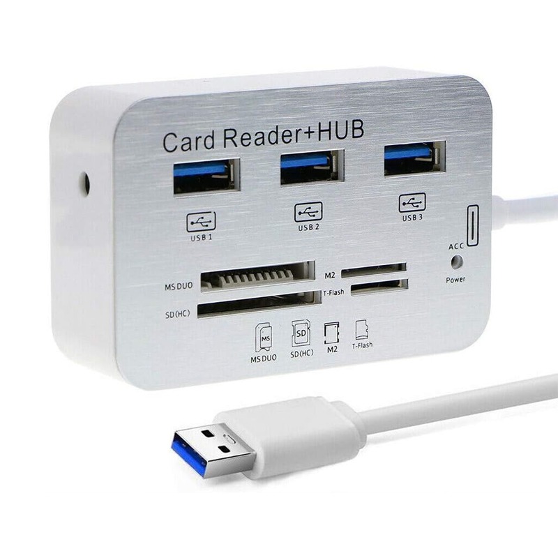 Hub USB 3.0 COMBO 3 Ports + Lecteur de cartes - Aluminium