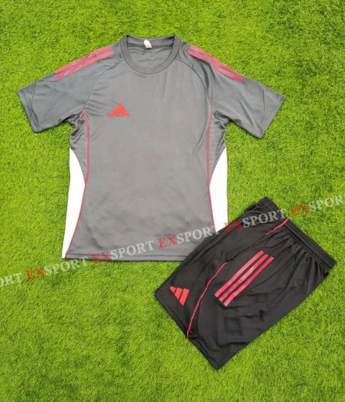 Ensemble Officiel Adidas Gris Charbon - Rouge